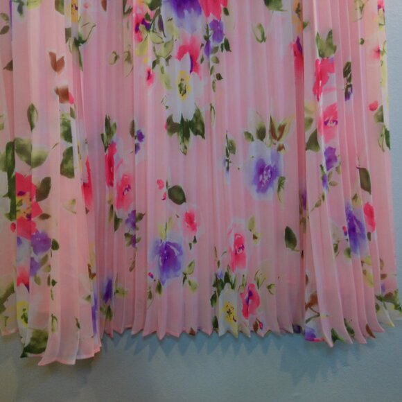 Chaps Women Pink Multi Floral Pleated Georgette Long Skirt Size XL - Picture 2 of 9